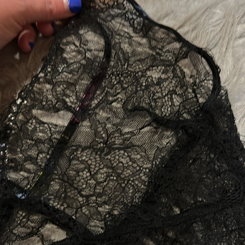 Victoria secret black and pink floral lace night gown - Picture 7 of 7